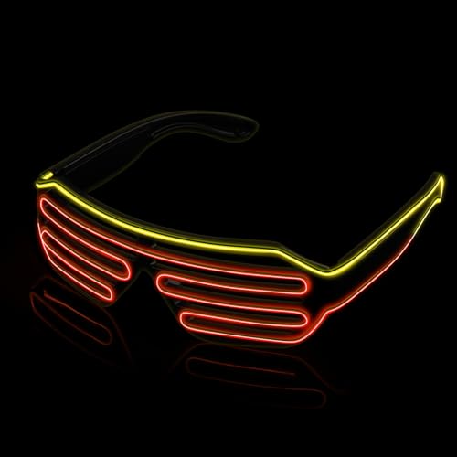 MULBEVD 1 Packung LED-Leuchtbrille, El-Wire-Rave-Shutter-Brille, Partybrille für Halloween, DJ, Konzerte, Rave, Cosplay-Partys (Gelb&Orange) von MULBEVD