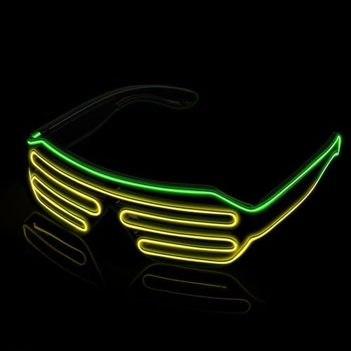 MULBEVD 1 Packung LED-Leuchtbrille, El-Wire-Rave-Shutter-Brille, Partybrille für Halloween, DJ, Konzerte, Rave, Cosplay-Partys (Grün&Gelb) von MULBEVD