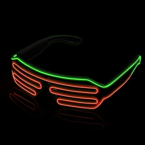 MULBEVD 1 Packung LED-Leuchtbrille, El-Wire-Rave-Shutter-Brille, Partybrille für Halloween, DJ, Konzerte, Rave, Cosplay-Partys (Grün&Orange) von MULBEVD