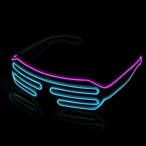 MULBEVD 1 Packung LED-Leuchtbrille, El-Wire-Rave-Shutter-Brille, Partybrille für Halloween, DJ, Konzerte, Rave, Cosplay-Partys (Rosa&Eisblau) von MULBEVD