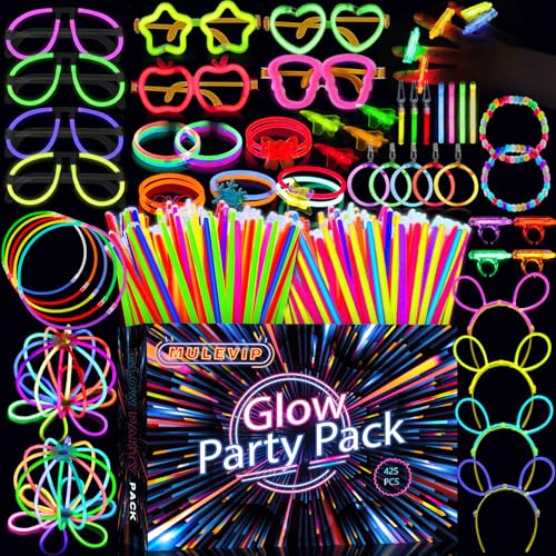 MULEVIP Knicklichter Party Set 425 Stück Glow Sticks Leuchtstäbe Knicklichter,Neon Party Leuchtarmbänder Knicklichter Hochzeit Leuchtspielzeug Glow Sticks Hochzeit für Party Deko,Knicklichter Kinder von MULEVIP