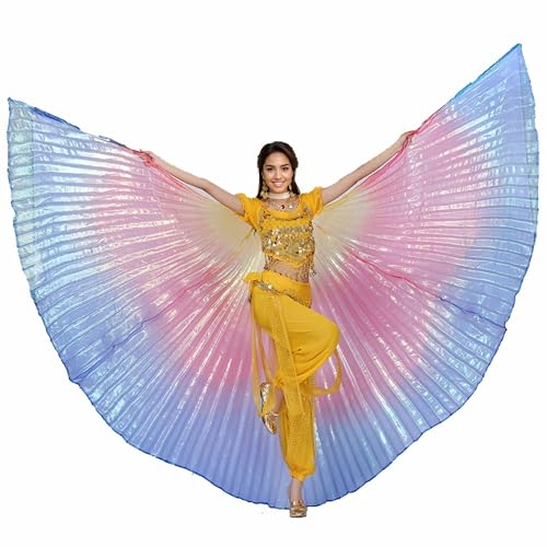 MUNAFIE Bunte Flügel Isis Wings Erwachsene Bauchtanz Kostüm Damen Halloween Kostüm Damen Bauchtanz Flügel für Karneval Cosplay 0#Gelb-Rot-Blau von MUNAFIE