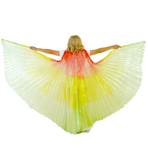 MUNAFIE Bunte Flügel Isis Wings Erwachsene Bauchtanz Kostüm Damen Halloween Kostüm Damen Bauchtanz Flügel für Karneval Cosplay 1#Rot-Gelb-Grün von MUNAFIE