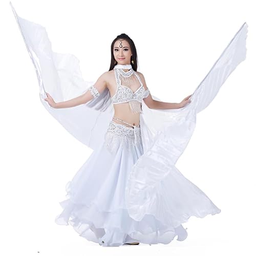 MUNAFIE Bunte Flügel Isis Wings Erwachsene Bauchtanz Kostüm Damen Halloween Kostüm Damen Bauchtanz Flügel für Karneval Cosplay 11#Satinweiß von MUNAFIE