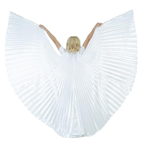 MUNAFIE Bunte Flügel Isis Wings Erwachsene Bauchtanz Kostüm Damen Halloween Kostüm Damen Bauchtanz Flügel für Karneval Cosplay 11#Satinweiß von MUNAFIE