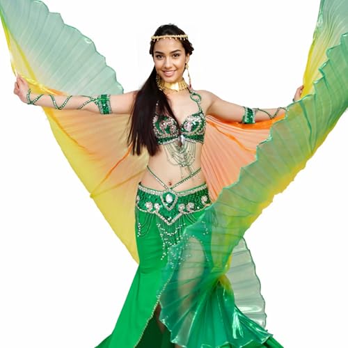 MUNAFIE Bunte Flügel Isis Wings Erwachsene Bauchtanz Kostüm Damen Halloween Kostüm Damen Bauchtanz Flügel für Karneval Cosplay 4#Orange-Gelb-Grün von MUNAFIE