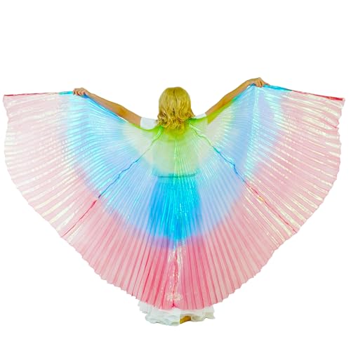 MUNAFIE Bunte Flügel Isis Wings Erwachsene Bauchtanz Kostüm Damen Halloween Kostüm Damen Bauchtanz Flügel für Karneval Cosplay 5#Grün-Blau-Rot von MUNAFIE