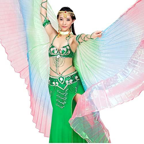 MUNAFIE Bunte Flügel Isis Wings Erwachsene Bauchtanz Kostüm Damen Halloween Kostüm Damen Bauchtanz Flügel für Karneval Cosplay 5#Grün-Blau-Rot von MUNAFIE