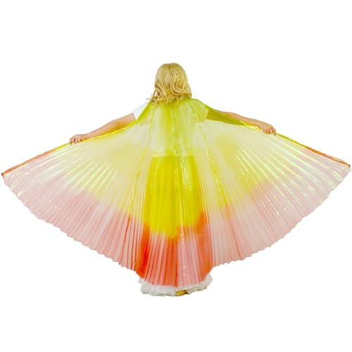 MUNAFIE Bunte Flügel Isis Wings Erwachsene Bauchtanz Kostüm Damen Halloween Kostüm Damen Bauchtanz Flügel für Karneval Cosplay 6#Grün-Gelb-Rot von MUNAFIE