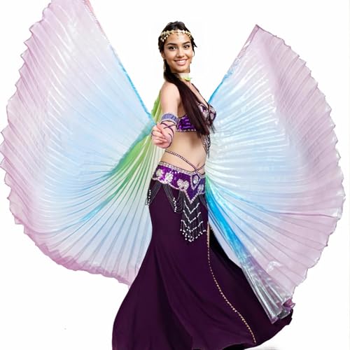 MUNAFIE Bunte Flügel Isis Wings Erwachsene Bauchtanz Kostüm Damen Halloween Kostüm Damen Bauchtanz Flügel für Karneval Cosplay 7#Grün-Blau-Lila von MUNAFIE