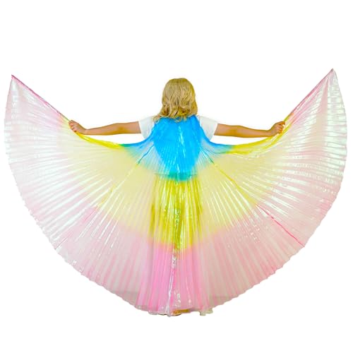 MUNAFIE Bunte Flügel Isis Wings Erwachsene Bauchtanz Kostüm Damen Halloween Kostüm Damen Bauchtanz Flügel für Karneval Cosplay 8#Blau-Gelb-Rot von MUNAFIE