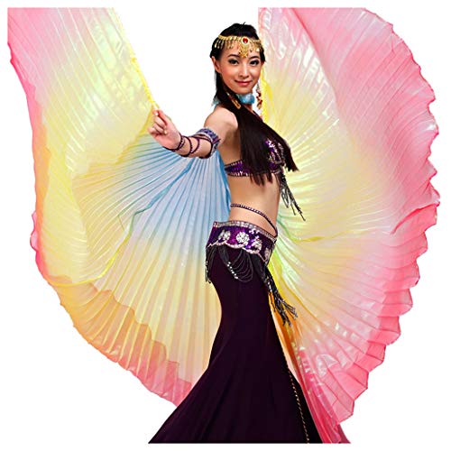 MUNAFIE Bunte Flügel Isis Wings Erwachsene Bauchtanz Kostüm Damen Halloween Kostüm Damen Bauchtanz Flügel für Karneval Cosplay 8#Blau-Gelb-Rot von MUNAFIE