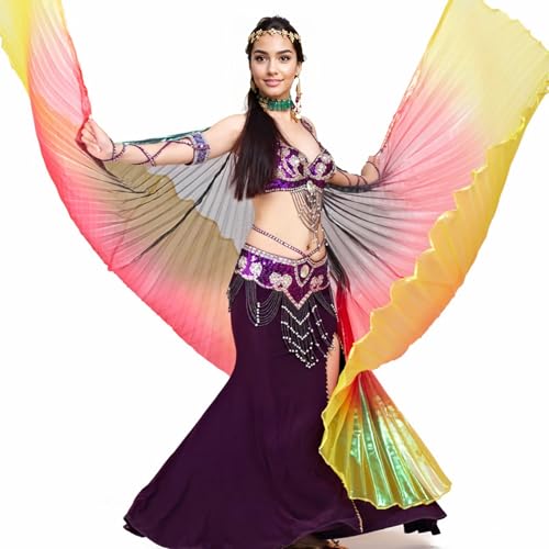 MUNAFIE Bunte Flügel Isis Wings Erwachsene Bauchtanz Kostüm Damen Halloween Kostüm Damen Bauchtanz Flügel für Karneval Cosplay 9#Grün-Rot-Gelb von MUNAFIE