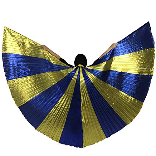 MUNAFIE Spleißfarbe Flügel Isis Wings Erwachsene Bauchtanz Kostüm Damen Halloween Kostüm Damen Bauchtanz Flügel für Karneval Cosplay Gold-Dunkelblau von MUNAFIE