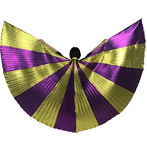 MUNAFIE Spleißfarbe Flügel Isis Wings Erwachsene Bauchtanz Kostüm Damen Halloween Kostüm Damen Bauchtanz Flügel für Karneval Cosplay Gold-Lila von MUNAFIE