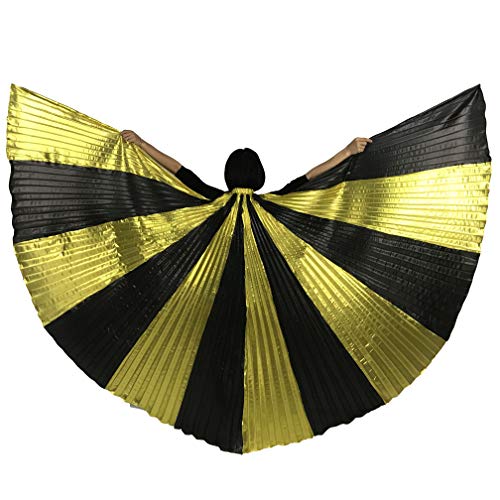 MUNAFIE Spleißfarbe Flügel Isis Wings Erwachsene Bauchtanz Kostüm Damen Halloween Kostüm Damen Bauchtanz Flügel für Karneval Cosplay Gold-Schwarz von MUNAFIE