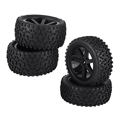 MUNEFE 4 Stück Schwarze Sechskant-Kunststofffelgen, RC-Radfelgen-Gummireifen-Set, RC-Short-Course-LKW-Reifen für ZD Racing Crawler Car (Black) von MUNEFE