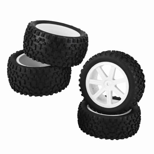 MUNEFE 4 Stück Schwarze Sechskant-Kunststofffelgen, RC-Radfelgen-Gummireifen-Set, RC-Short-Course-LKW-Reifen für ZD Racing Crawler Car (White) von MUNEFE