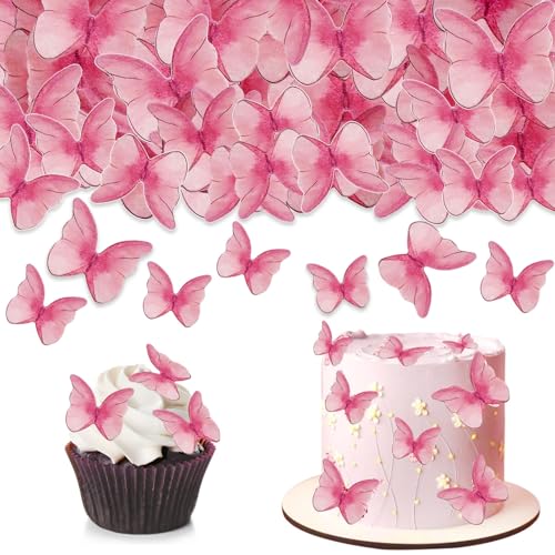 48Pcs Essbare Schmetterling Cupcake Toppers 3D Essbare Schmetterling Kuchen Topper Rosa Schmetterling Cupcake Dekoration Picks Hochzeit Baby Dusche Party Hochzeitstag Geburtstag Party Cupcake von MUNSKT