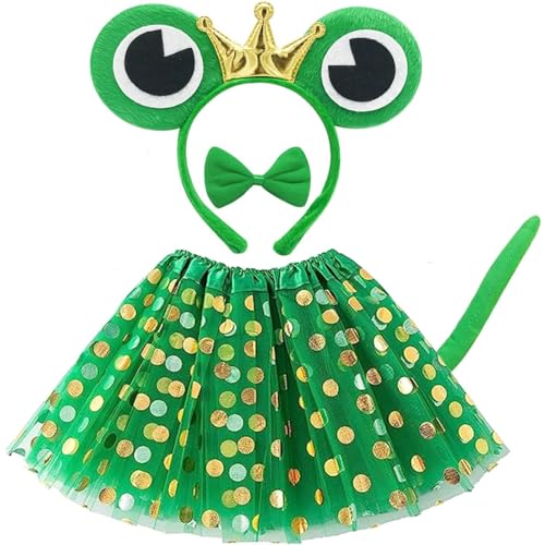 MUNSKT 4 Stück Froschkostüm, Halloween Party Tierkostüm Frosch Stirnband Schleife Schwanz Tutu Kostüme Frösche für Fasching Karneval, für Kinder Fasching Tier Fency Dress Mädchen Geschenk Karneval von MUNSKT