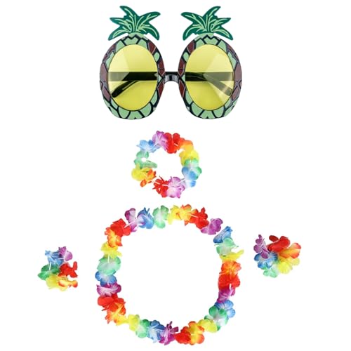 MUNSKT 5-teiliges Hawaii-Kostüm-Set mit hawaiianischen Girlanden, Ananas-Sonnenbrille, tropische Dekoration für Party, Strand, Tanzaufführungen von MUNSKT