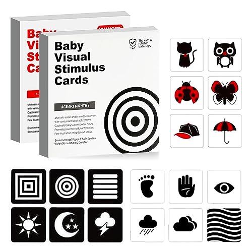 MUNSKT 6''×6'' Dicker und breiter sensorischer Babybuch, 64 Schwarz-Weiß und Bunte Bilder für die Entwicklung des Säuglingshirns, kontrastreiche visuelle Stimulationskarten für 0-6 Monate von MUNSKT