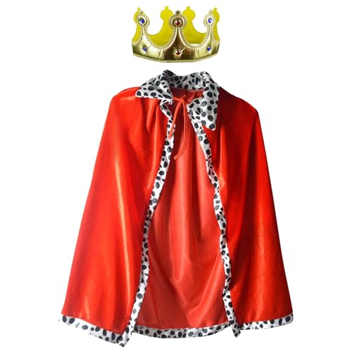 MUNSKT König Kostüm, Rot Erwachsene König Königin Kostüm mit 130cm Königsmantel, Krone König Königin,für Cosplay, Mottoparty, Halloween, Karneval von MUNSKT