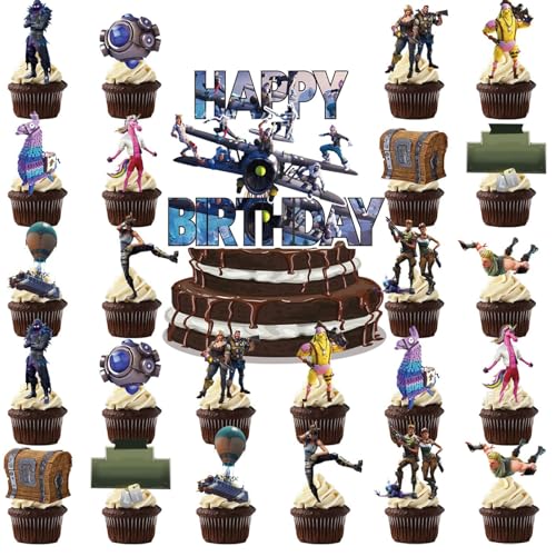 MUNSKT Tortenaufsätze mit Videospiel-Motiv "Happy Birthday", Charaktere + Oblatenpapier-Abzeichen, Partyzubehör, Dekorationszubehör für Kinder, Erwachsene, Mädchen, Jungen, 25 Stück MUNSKT Tortenaufsätze mit Videospiel-Motiv "Happy Birthday", Charaktere + Oblatenpapier-Abzeichen, Partyzubehör, Dekorationszubehör für Kinder, Erwachsene, Mädchen, Jungen, 25 Stück von MUNSKT