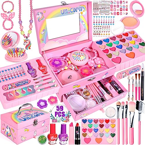 MUOIVG Kinderschminke Set Mädchen Schminkkoffer Mädchen, 59 PCS Waschbar Schminke Kinder Make Up Set Mädchen Spielzeug, Mädchen Geschenk Spielzeug ab 5 6 7 8 9 10 11 12 Jahre Mädchen von MUOIVG