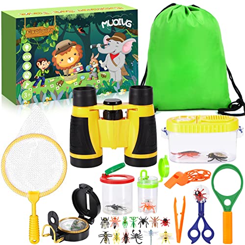 MUOIVG Forscherset für Kinder, Fernglas für Kinder 23-teiliges Entdecker Set mit Insektenfänger, Kompass, Becherlupe und mehr, Outdoor Spielzeug Kinder für Camping, Naturerkundungen und Abenteuer von MUOIVG