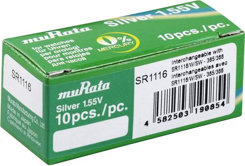 Murata Knopfzelle 366 1.55V 10 St. 30 mAh Silberoxid SR1116-PBWW von MURATA