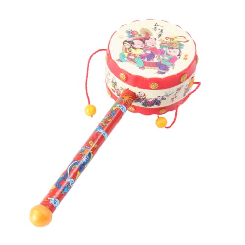 3St Rasseltrommel Spielzeugtrommel Trommelspielzeug Kinderspielzeug kinderinstrumente Kinder musikinstrumente Handglocke Cartoon-Musikinstrument Hölzern rot MUSISALY von MUSISALY