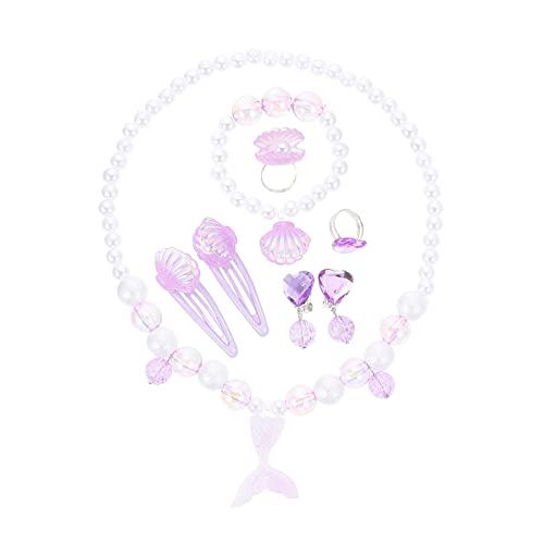 MUSISALY 1 Satz Mädchenschmuck clipohrringe für Kinder Set for zierliche Perlenkette Mädchenspielzeug im Alter von 4-5 Jahren Meerjungfrau Armband Schmuckset Plastik Violett von MUSISALY