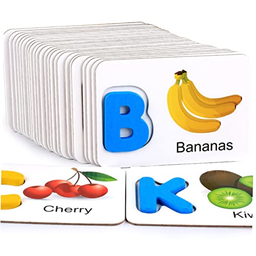 MUSISALY 1 Satz Obst-Gemüse-Puzzle für rätselbuch kinderpuzzle Puzzle Jigsaw Puzzle ABC-Alphabet-Buchstabenkarten englische Buchstaben passende blöcke Hölzern von MUSISALY