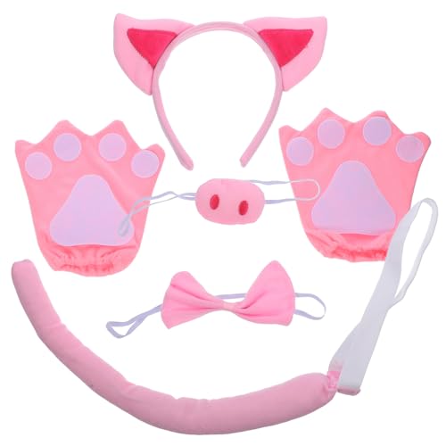 MUSISALY 1 Satz Schweinchen-Anziehset Plüschschwanz Flauschiges rosa Schweinchen-Stirnband tierhaarreifen tierohren haarreif Tier-Cosplay-Schleife Schweineohr Haarband Kostüm Stoff von MUSISALY