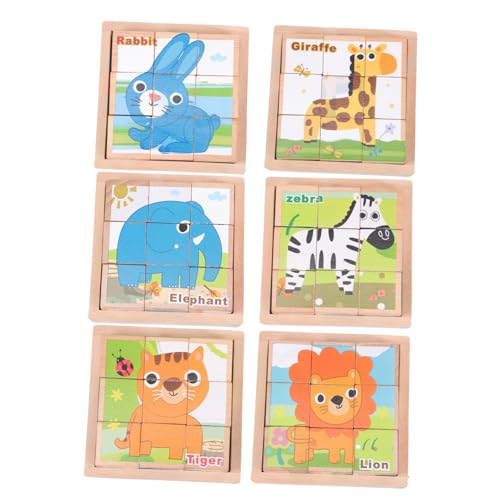 MUSISALY 1 Satz Sechsseitige Malbausteine Kinderspielzeug Lernspielzeug Kindergarten Sortierrätsel Puzzle-Montessori-Spielzeug Stapelspielzeug Cartoon-Puzzle Puzzlebrett Für Kinder Holz von MUSISALY