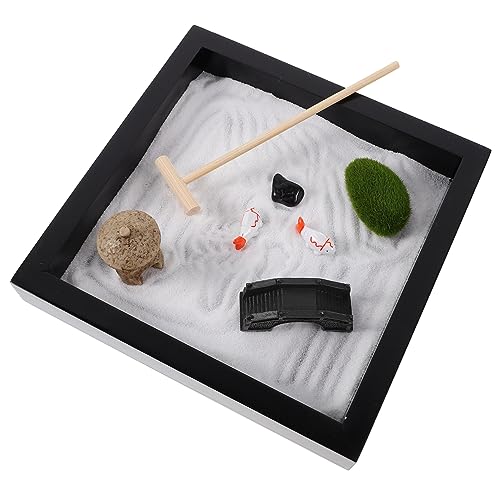 MUSISALY 1 Satz Zen-Garten Für Den Schreibtisch Zen-sandgarten Zen-Garten-Set Japanischer Mini-steingarten Meditations-Zen-Garten-kit Feengarten-Ornament Japanisches Zen-dekor Holz von MUSISALY