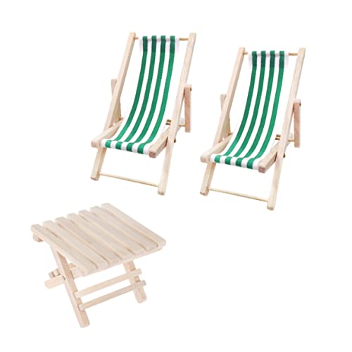 MUSISALY 1 Set 1/12 Miniaturmöbel Holz Loungesessel Und Faltbarer Strandtisch Für Puppenhaus Strand Deko Grün 2 Loungesessel Und 1 Klapptisch Für Kinder von MUSISALY