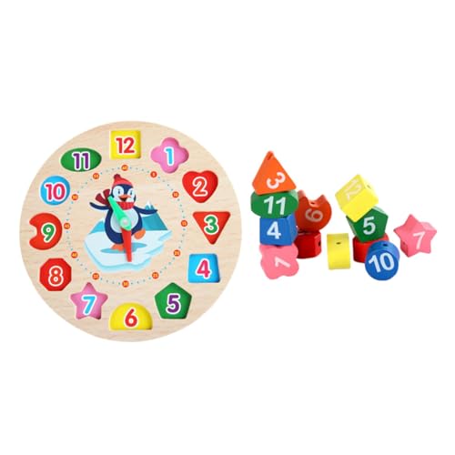 MUSISALY 1 Set Holzuhr Puzzle Kinder Lernspielzeug Digitaluhren Zeitlehre Uhr Farbsortierspielzeug Zahlen Lernspielzeug Bausteine ​​Holz Kinder Lernspielzeug Bunt von MUSISALY