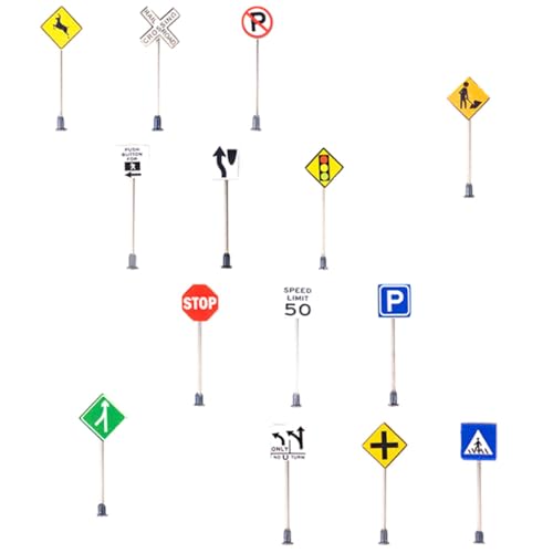 MUSISALY 14 Stück Mikro Landschaftszubehör Mini Verkehrsschild Schulunterricht Sandtisch Straßenblockschilder Straßenschild Spielzeugmodell Mini Blinker Landschaftsschild Miniatur von MUSISALY