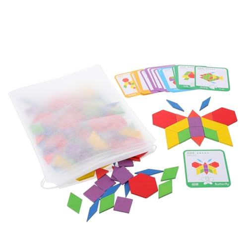 MUSISALY 155 Stück Tangram Kindererkennungsspielzeug Frühpädagogisches Spielzeug Lernspielzeug Für Kinder Kinderspielzeug Spielzeug Magnetische Mustertafel Bausteine ​​Spielzeug Hölzern von MUSISALY