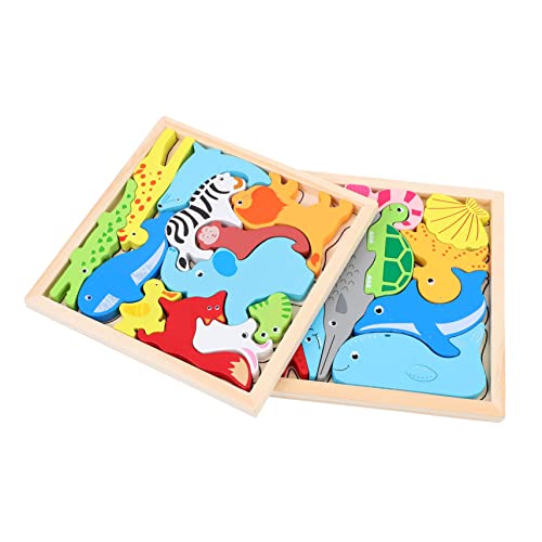 MUSISALY 2 Sätze tierisches dreidimensionales Puzzle Puzzle-Spielzeug Tiere Rätsel 3D-Puzzle Tier-Matching-Spiel Kinder Puzzle kinderpuzzle holzpuzzles Holz Puzzle Stereotierspielzeug von MUSISALY