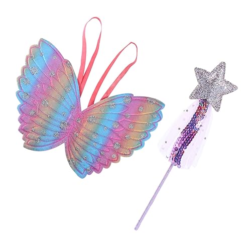 MUSISALY 2 Stück 1 Satz Kostüm Requisiten Schmetterling verkleiden Sich Kostüm Kinderkleidung für Mädchen Fairy Wand halloweenkostüme für Kinder Bühnenkleidung stylischer Feenstab Tuch von MUSISALY