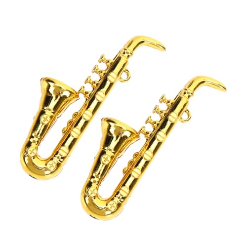 MUSISALY 2 Stück Goldenes Kunststoff Miniaturinstrument Aus Kunststoff Miniatur Saxophon Modell Mini Musikinstrument Dekoration Miniaturinstrument Puppenhaus Zubehör von MUSISALY