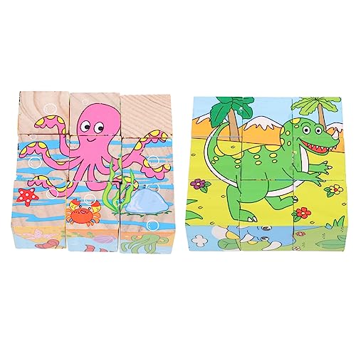 MUSISALY 2St Dreidimensionales Puzzle Kleinkind-Puzzle Kleinkindspielzeug Kinder spielset Tierspielzeug kinderzimmerdeko Dekoration kinderzimmer Lernspielzeug Cartoon-Puzzle hölzern von MUSISALY