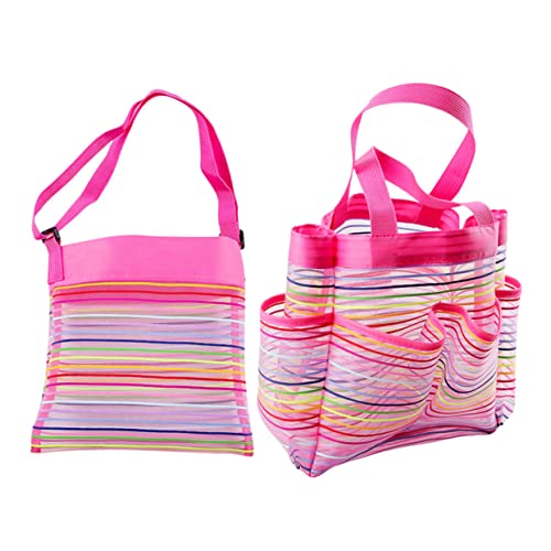 MUSISALY 2st Badezimmer-aufbewahrung Tasche Große Tasche Mesh-Aufbewahrungstasche Taschen Picknicktasche Aus Mesh Faltbarer Kühler Tragbare Strandtasche Rosy Netztasche Mit Oxford-Tuch von MUSISALY