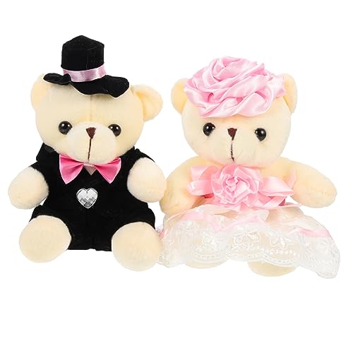 MUSISALY 2st Hochzeitsbärenpuppe Kleine Kuscheltiere Hochzeitsbärenfiguren Tragen Schmuck Stofftierspielzeug Minifiguren Ausgestopfte Bären Plüsch Kleines Kuscheltier Rosa Pp Baumwolle von MUSISALY