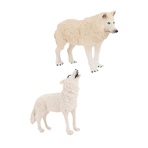 MUSISALY 2st Schnee Wolf Ornamente Zootierfiguren Wolf Figur Dschungeltierfiguren Wilde Tierfiguren Puzzle-Spielzeug Lernspielzeug Simulationstiermodell PVC Weiß von MUSISALY