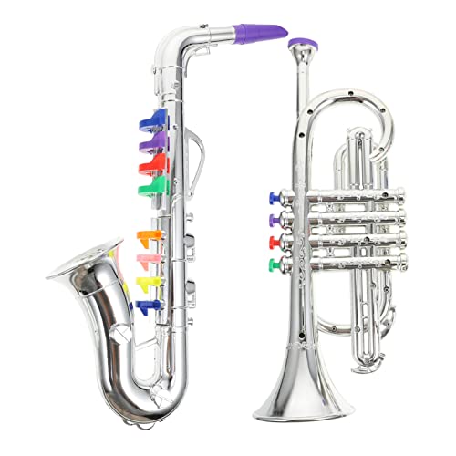 MUSISALY 2st Simuliertes Musikinstrument Mini-Instrument-Spielzeug Trompetenkrachmacher Spielzeug-Saxophon Und Trompete Spielzeugsaxophon Für Kinder Anfänger Saxophon Horn Plastik von MUSISALY