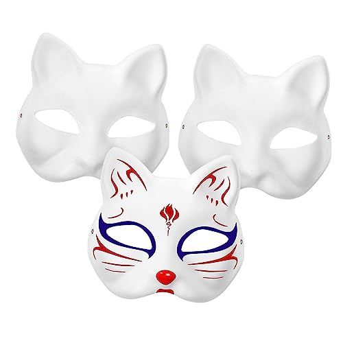 MUSISALY 3 Stück Handbemalte Katzen Leere Masken Für Kinder DIY Kostümzubehör Für Kindergarten Halloween Maskerade Cosplay Weiß von MUSISALY